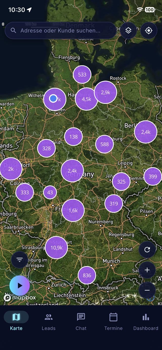 Cluster-Karte der App (Deutschland)
